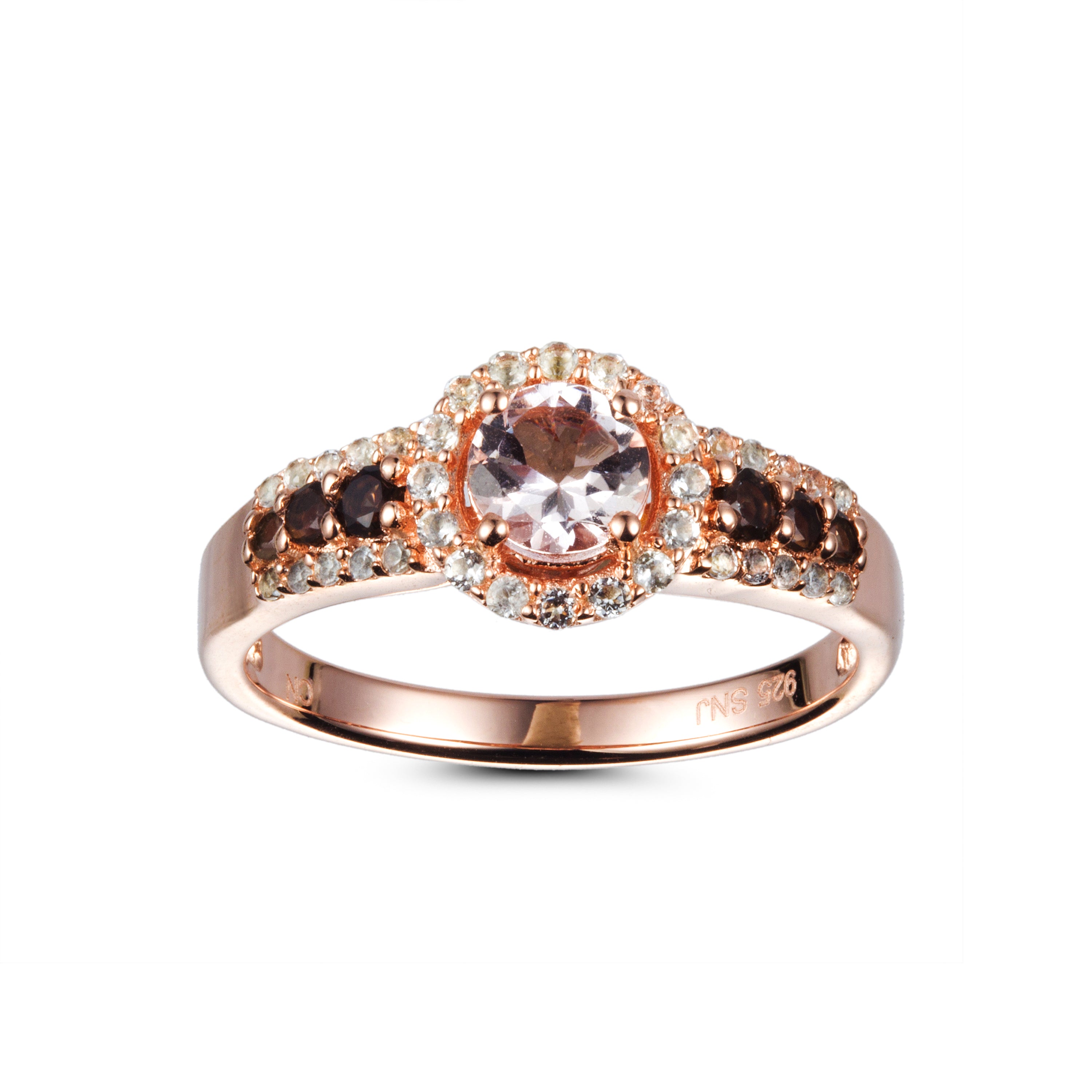 Genuine Morganite Smoky Quartz And White Topaz 14k Rose Gold Over Silver Ring