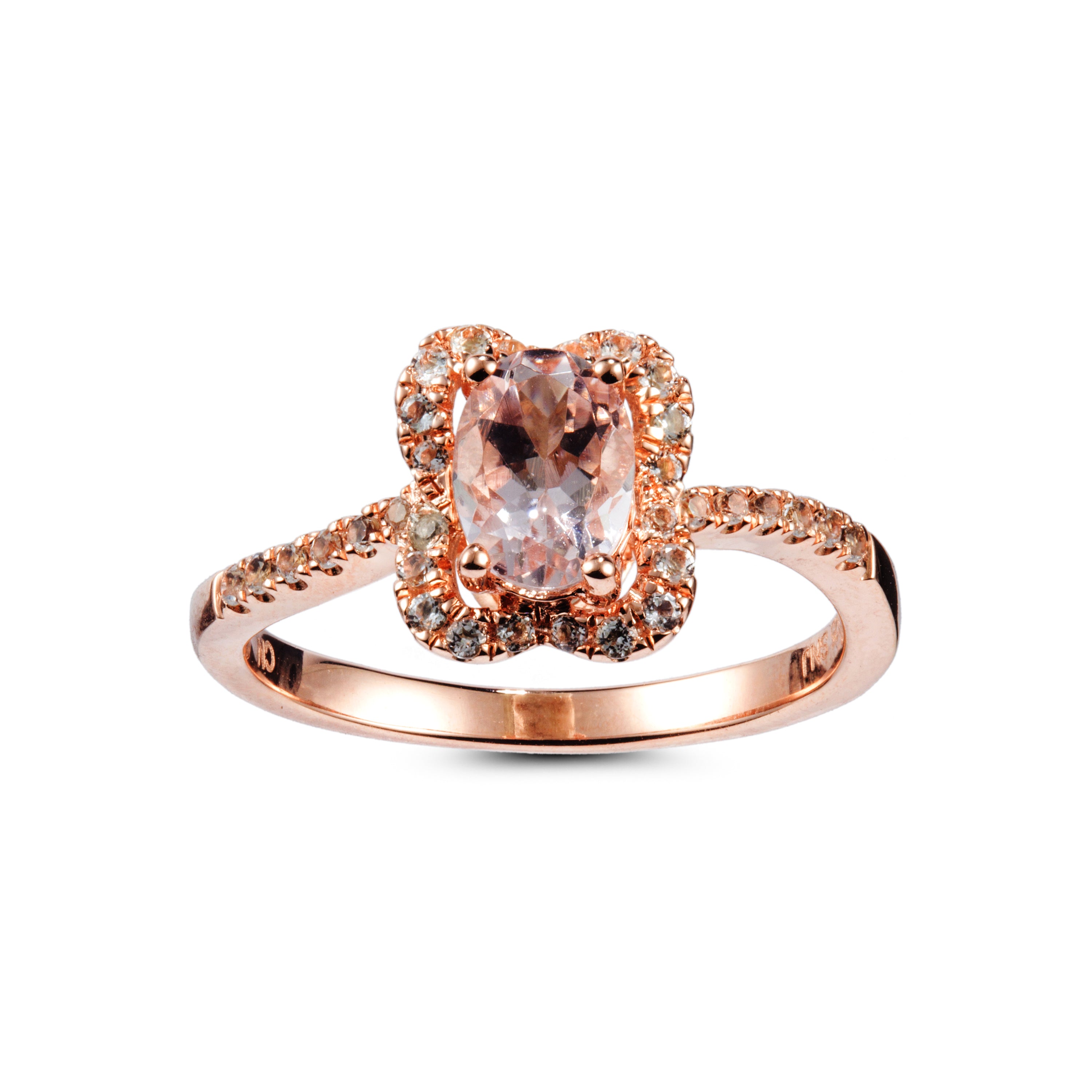 Genuine Morganite And White Topaz 14k Rose Gold Over Silver Ring