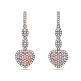 14KT ROSE GOLD PINK & WHITE DIAMOND HEART EARRINGS