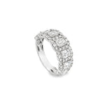 14KT WHITE GOLD 7-STONE EMERALD CUT DIAMOND & ROUND BRILLIANT CUT DIAMOND HALO BAND