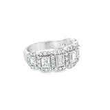 14KT WHITE GOLD 7-STONE EMERALD CUT DIAMOND & ROUND BRILLIANT CUT DIAMOND HALO BAND