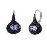 Genuine Tanzanite And Black Spinel Sterling Silver Earrings