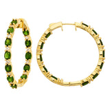 Yellow Plated 925 Sterling Silver Chrome Diopside & White Zircon Hoop Earrings