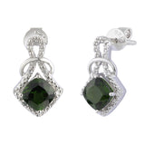 Genuine Chrome Diopside And White Topaz Sterling Silver Earrings