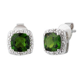 Genuine Chrome Diopside And White Topaz Sterling Silver Earrings