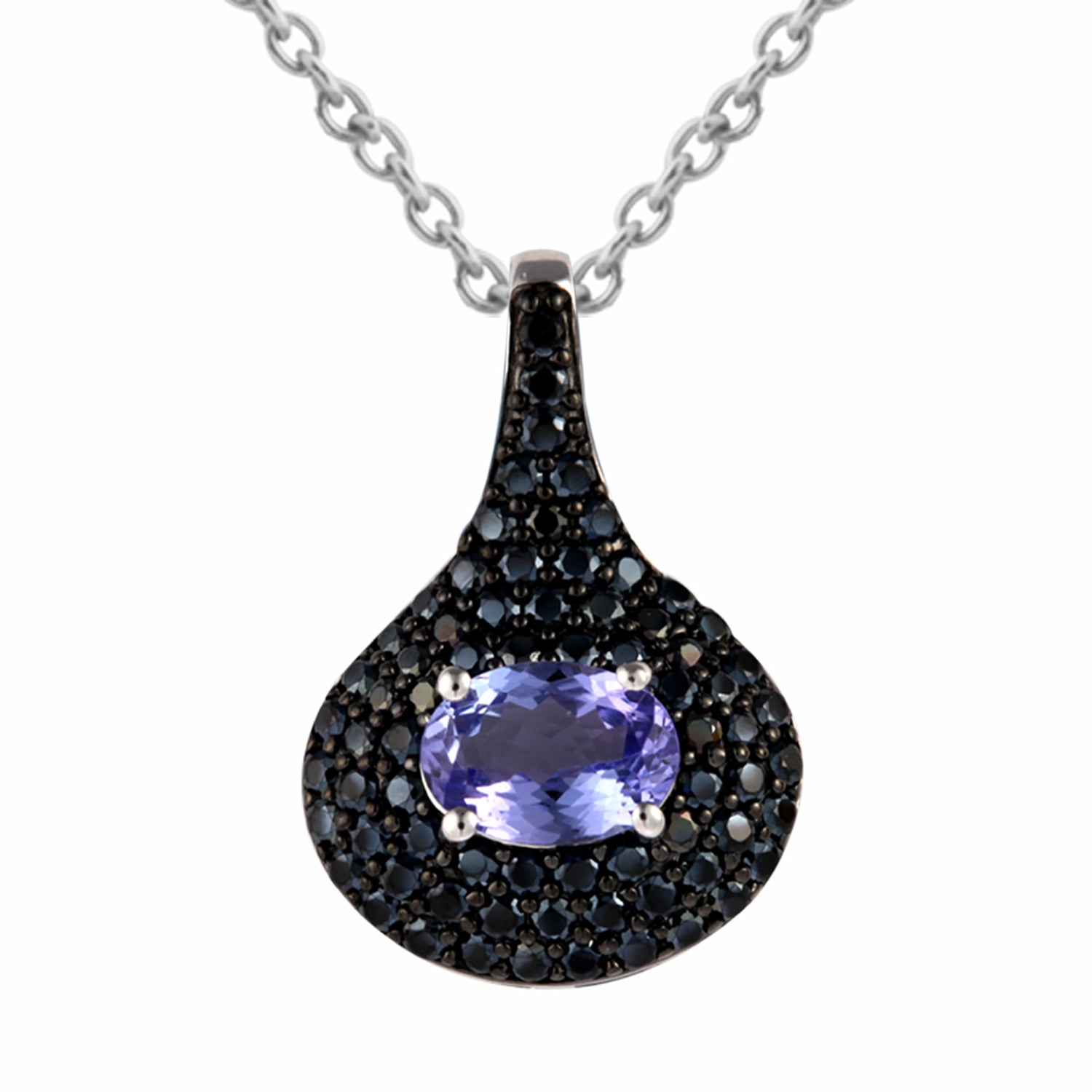 Genuine Tanzanite And Black Spinel Sterling Silver Pendant