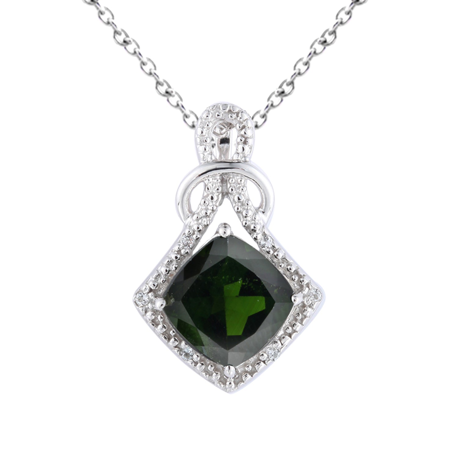 Genuine Chrome Diopside And White Topaz Sterling Silver Pendant