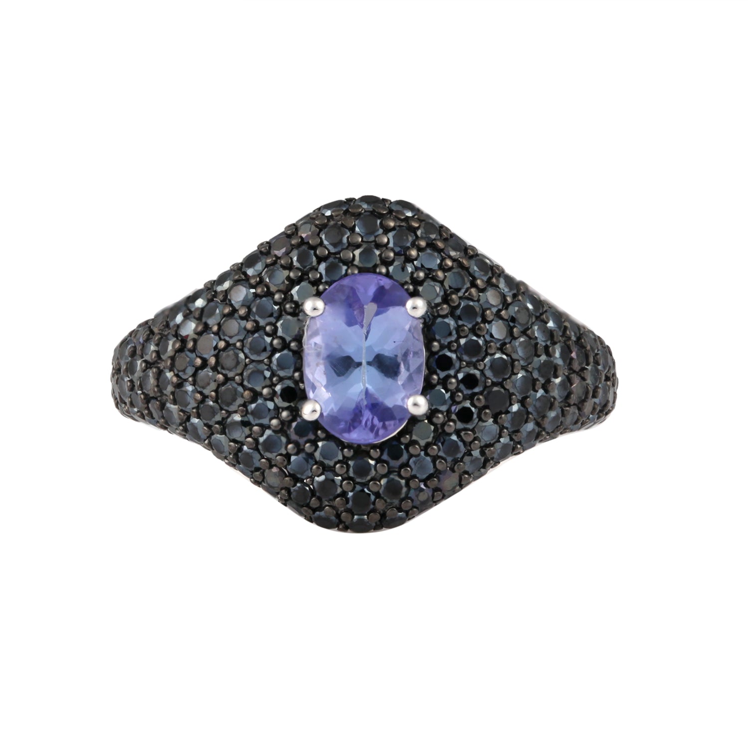 Genuine Tanzanite And Black Spinel Sterling Silver Ring