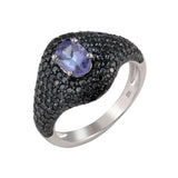 Genuine Tanzanite And Black Spinel Sterling Silver Ring