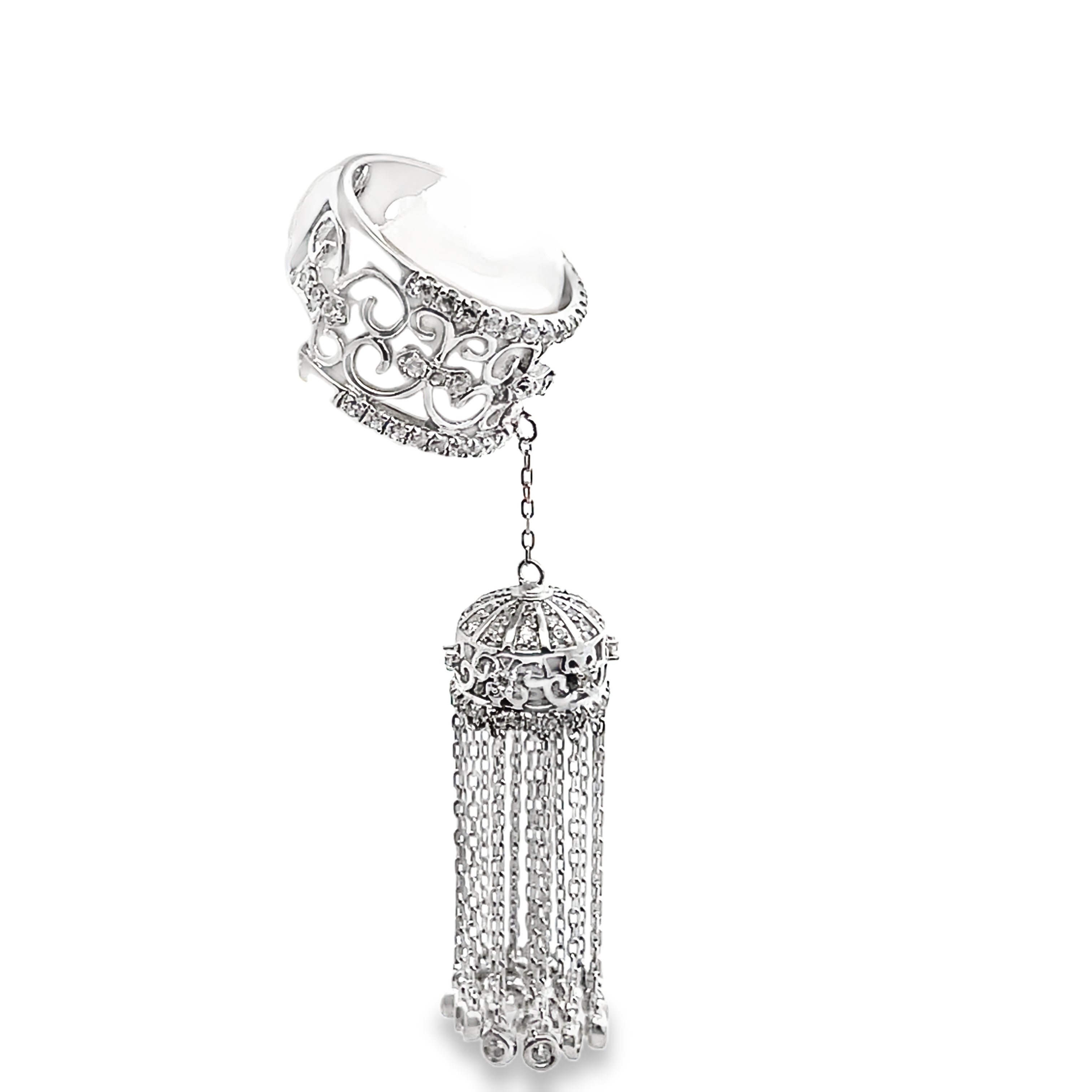 925 Sterling Silver CZ Tassle Ring