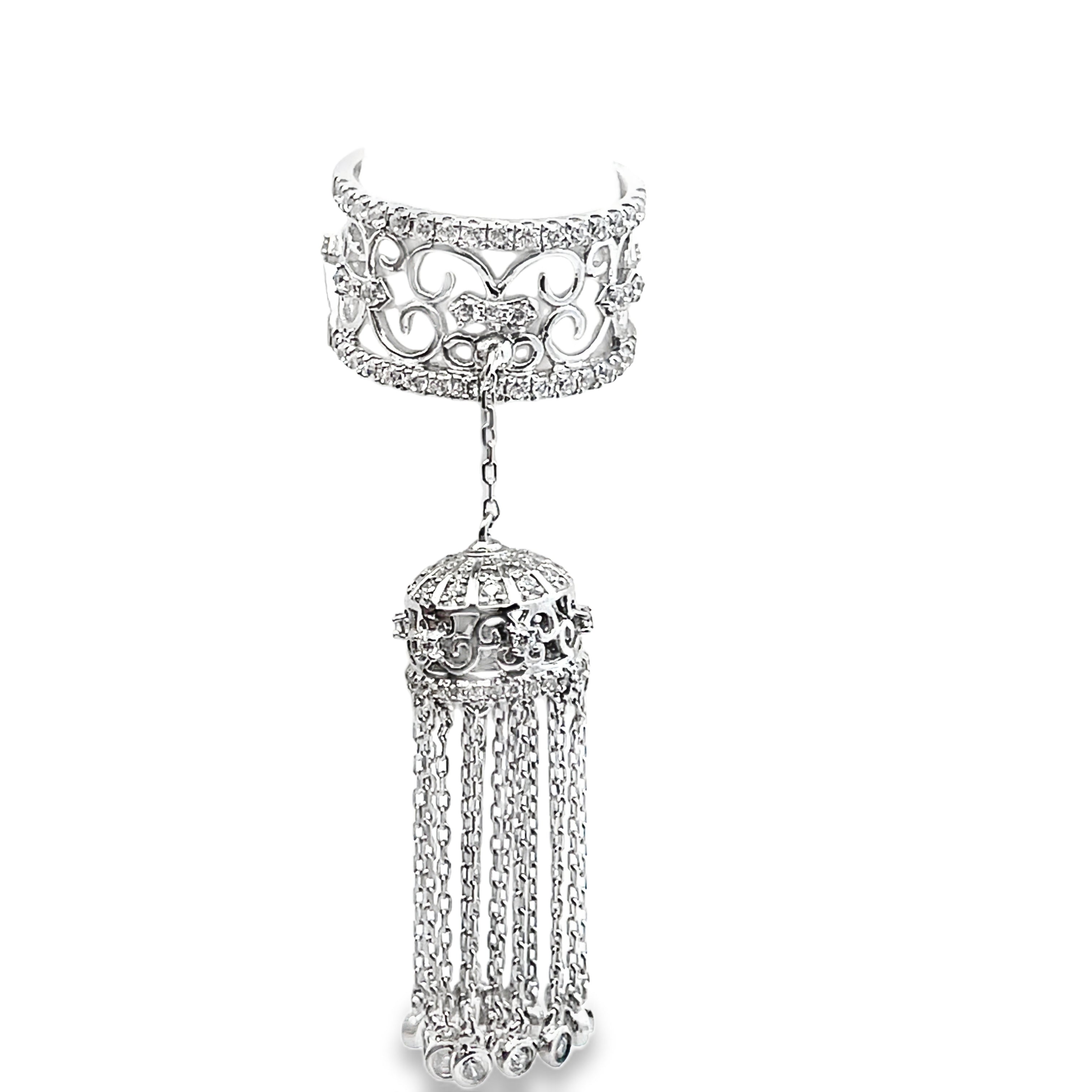 925 Sterling Silver CZ Tassle Ring