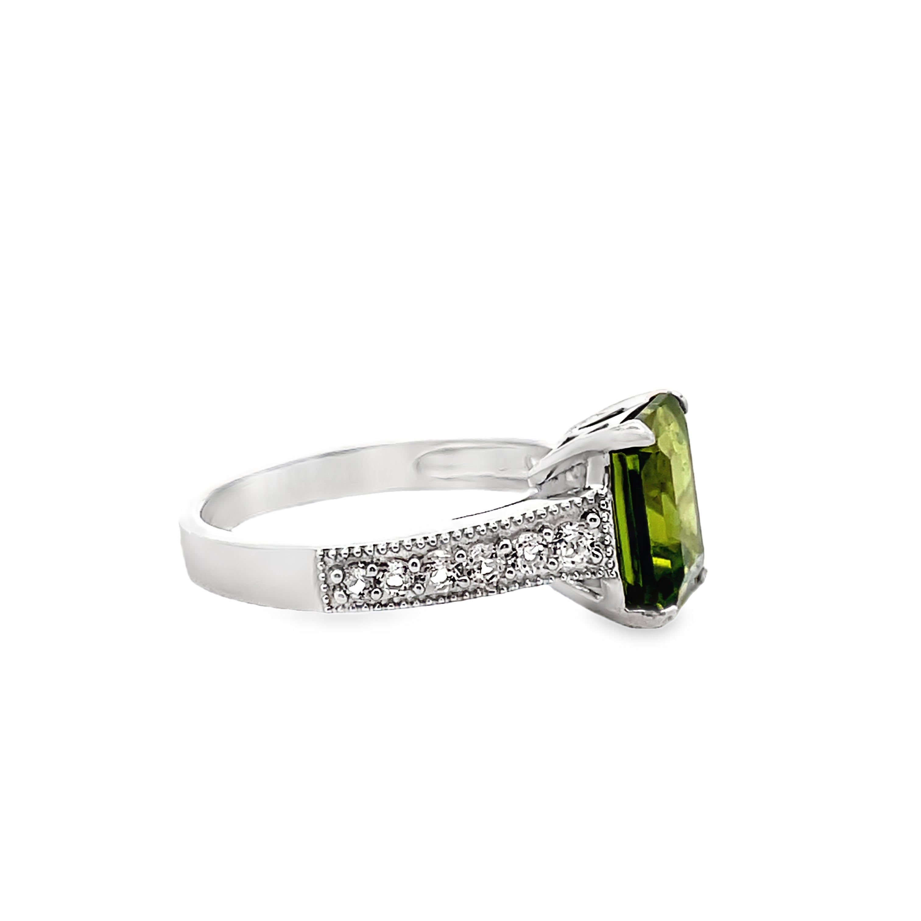 925 Sterling Silver Peridot & White Topaz Ring Size 8