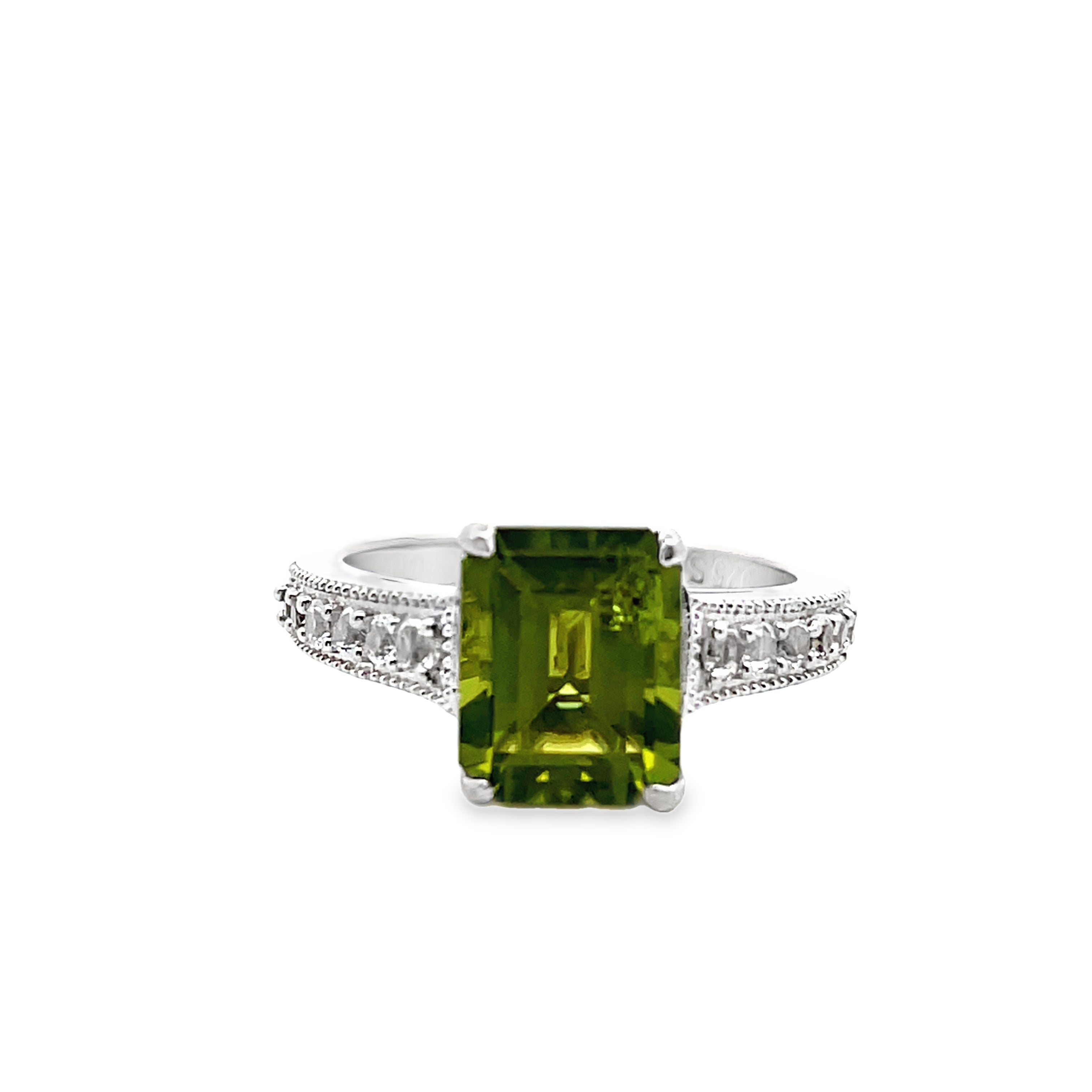 925 Sterling Silver Peridot & White Topaz Ring Size 8