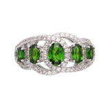 Genuine Chrome Diopside And White Zircon Sterling Silver Loop Ring