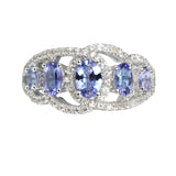 Genuine Tanzanite And White Zircon Sterling Silver Loop Ring