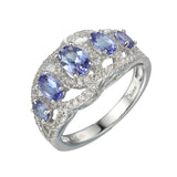 Genuine Tanzanite And White Zircon Sterling Silver Loop Ring