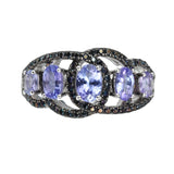 Genuine Tanzanite And White Zircon Sterling Silver Loop Ring