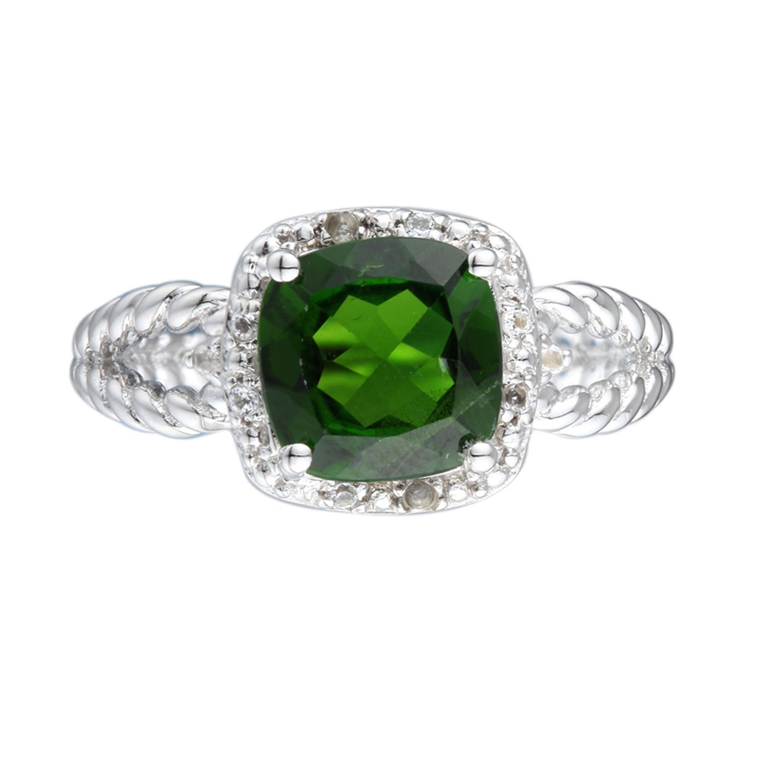 Genuine Chrome Diopside And White Topaz Sterling Silver Ring