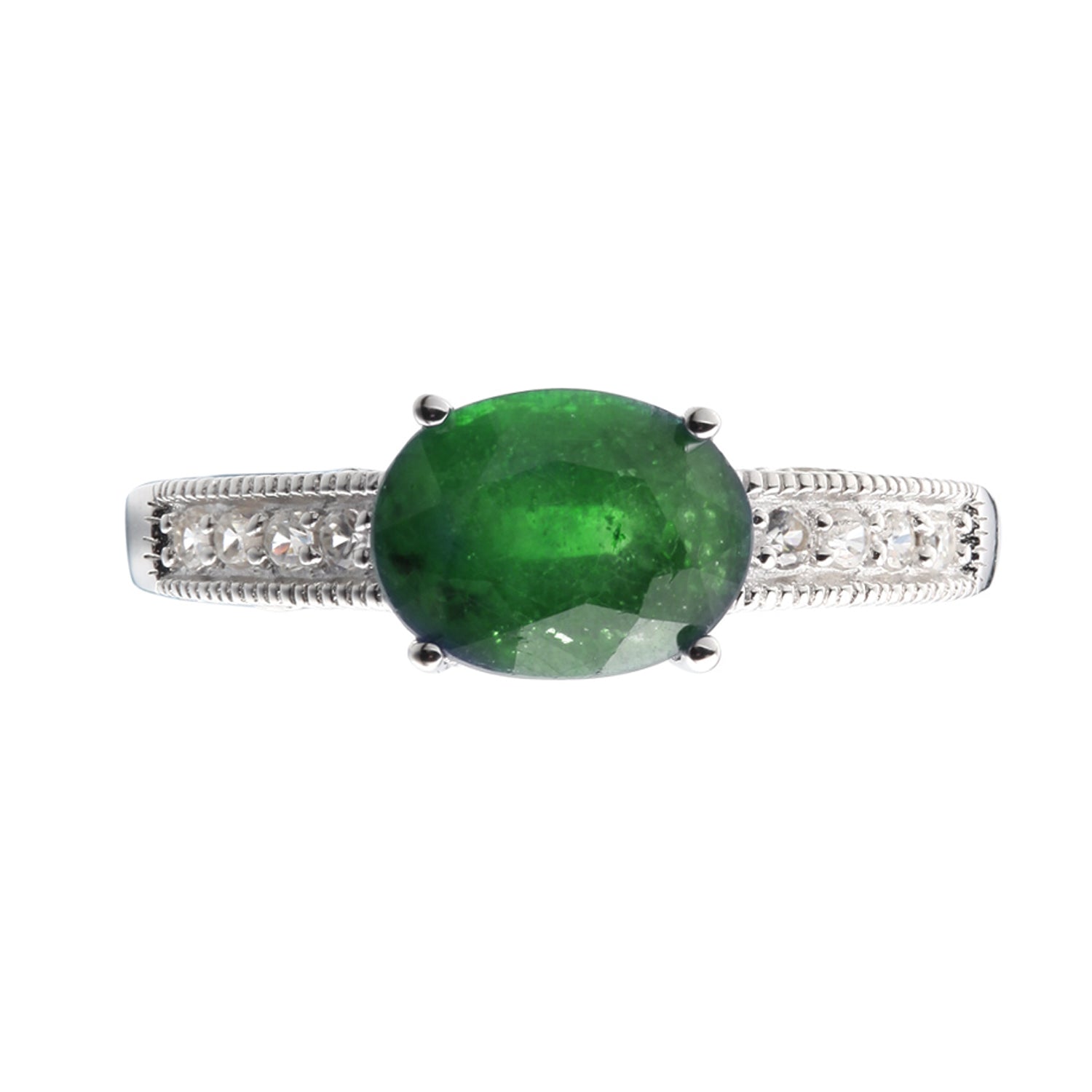 Genuine Chrome Diopside And White Zircon Sterling Silver Ring