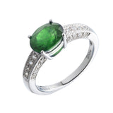 Genuine Chrome Diopside And White Zircon Sterling Silver Ring