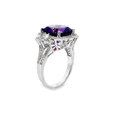 925 Sterling Silver Amethyst & White Top Ring