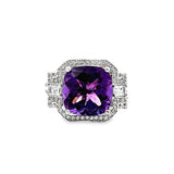 925 Sterling Silver Amethyst & White Top Ring