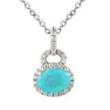 Genuine Color Enhanced Blue Opal And White Zircon Sterling Silver Halo Pendant