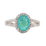 Genuine Color Enhanced Opal And White Zircon Sterling Silver Halo Ring