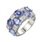 Genuine Tanzanite And White Zircon Sterling Silver Ring