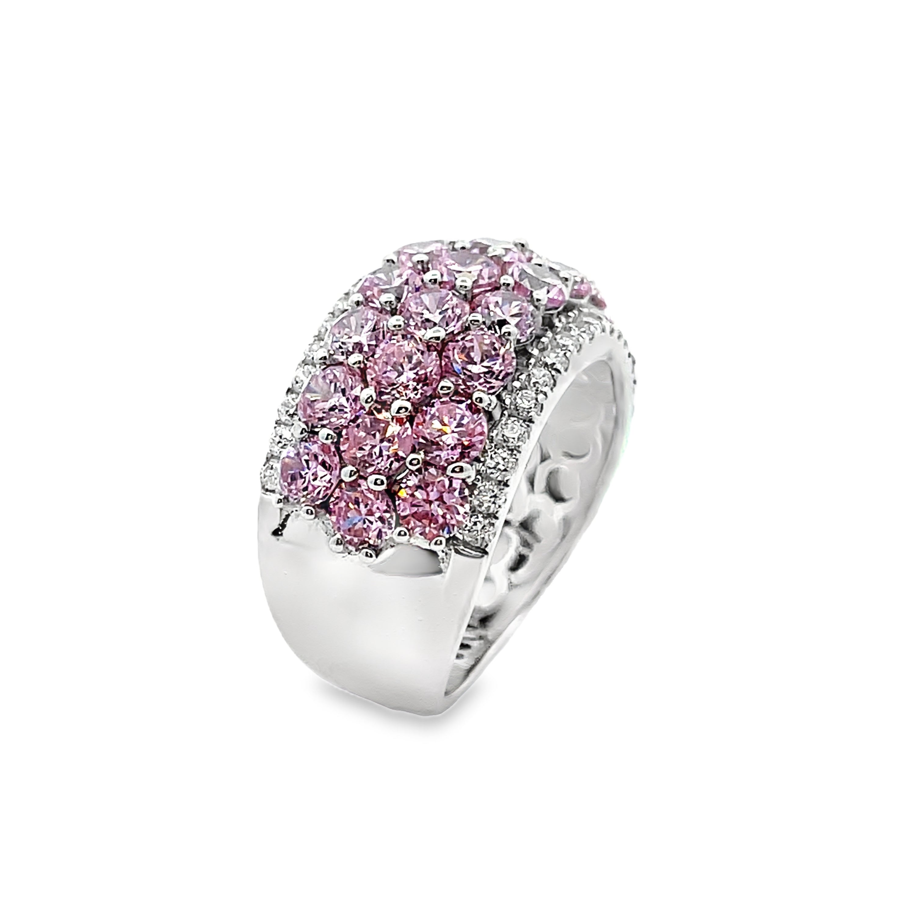 925 Sterling Silver Pink & White CZ Band