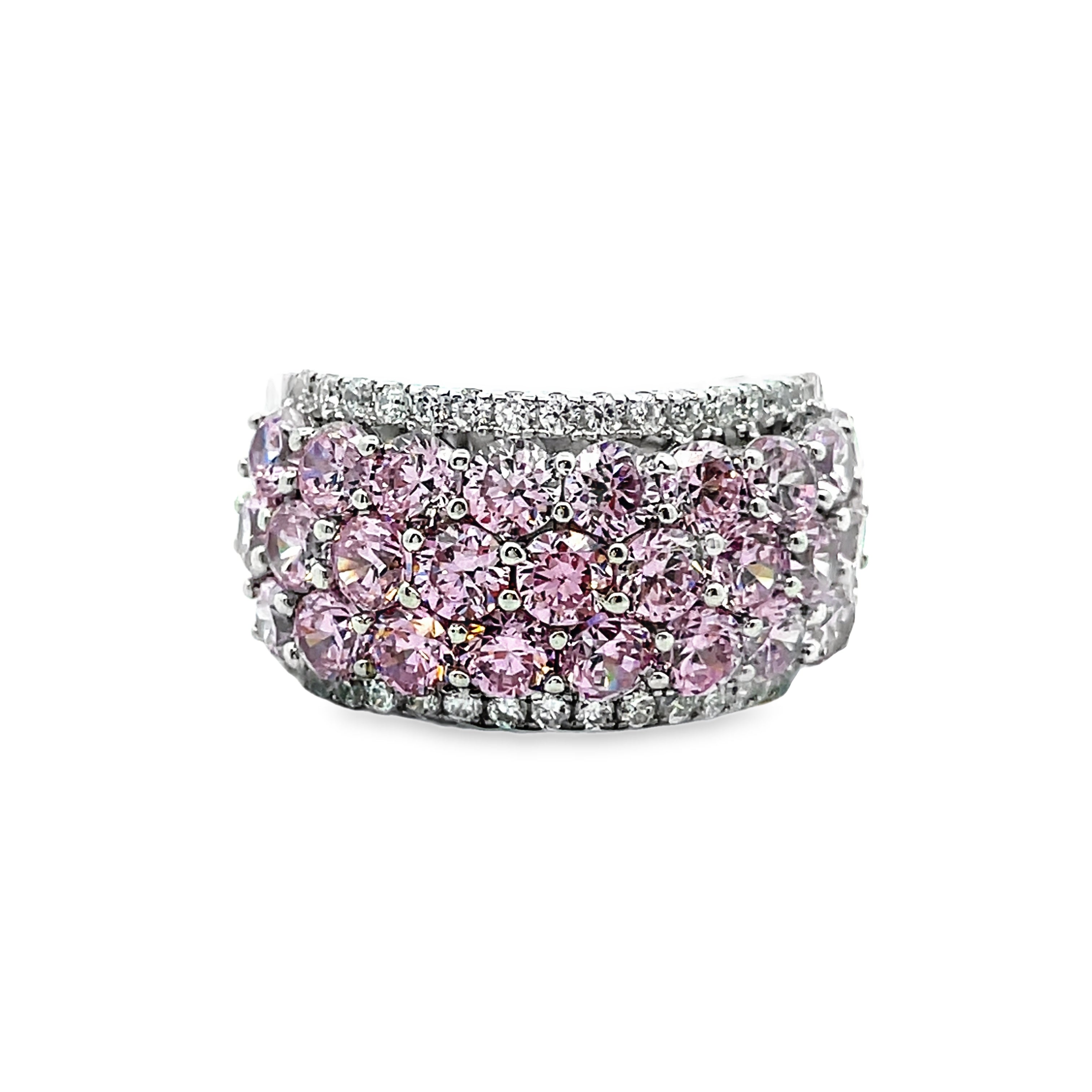 925 Sterling Silver Pink & White CZ Band