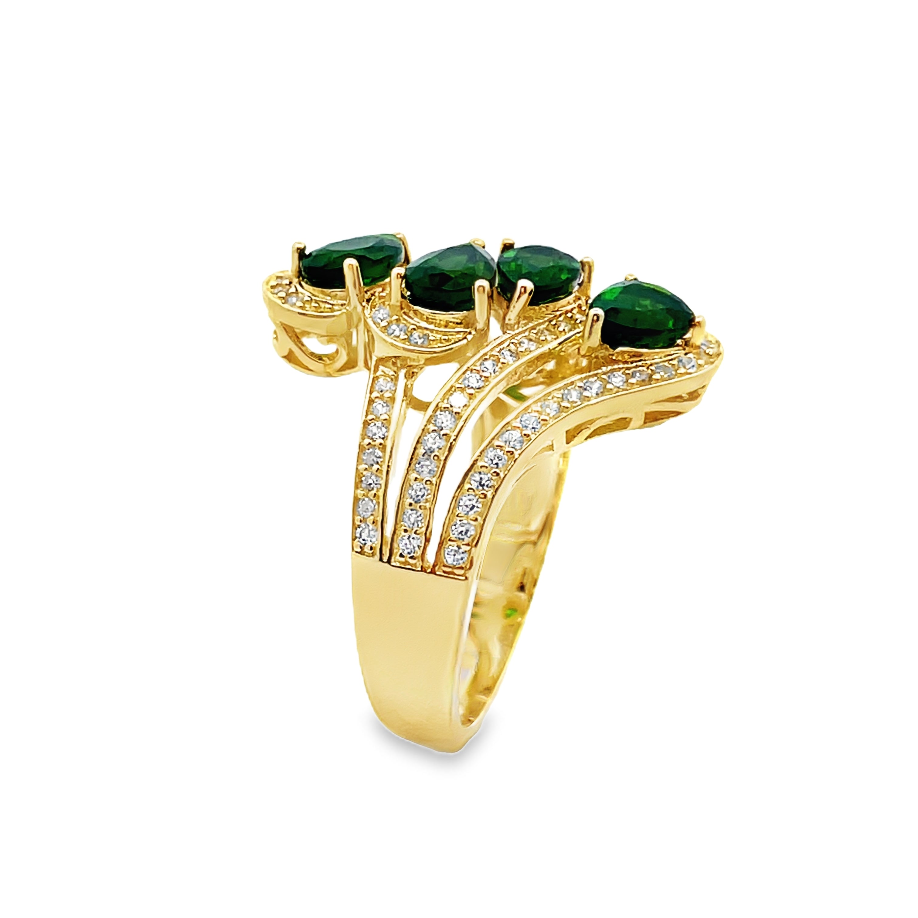 Yellow Gold Plate 925 Sterling Silver Chrome Diopside & White Zircon Ring