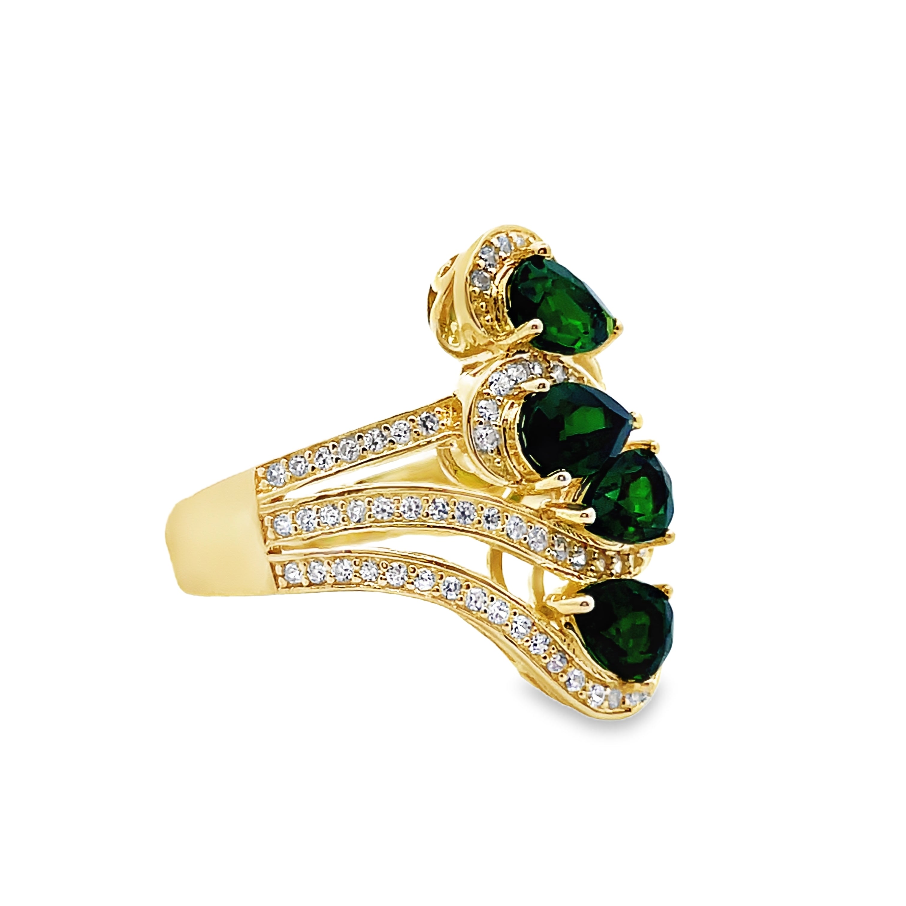 Yellow Gold Plate 925 Sterling Silver Chrome Diopside & White Zircon Ring