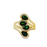 Yellow Gold Plate 925 Sterling Silver Chrome Diopside & White Zircon Ring