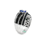 925 Sterling Silver Tanzanite, Black Spinel, & White Zircon Ring - Size 6