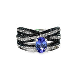 925 Sterling Silver Tanzanite, Black Spinel, & White Zircon Ring - Size 6