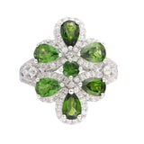 Genuine Chrome Diopside And White Zircon Sterling Silver Ring