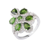 Genuine Chrome Diopside And White Zircon Sterling Silver Ring