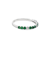 Premium Grade Round Cut Emeralds & H-I Color, SI Clarity  Round Brilliant Cut Diamonds in 14KT White Gold Ring