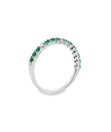 Premium Grade Round Cut Emeralds & H-I Color, SI Clarity  Round Brilliant Cut Diamonds in 14KT White Gold Ring