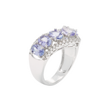 Genuine Tanzanite And White Zircon Sterling Silver Chevron Ring