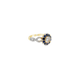 14KT YELLOW GOLD ROUND BRILLIANT CUT & BLUE SAPPHIRE DIAMOND RING