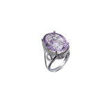 Genuine Pink Amethyst And White Topaz Sterling Silver Halo Ring