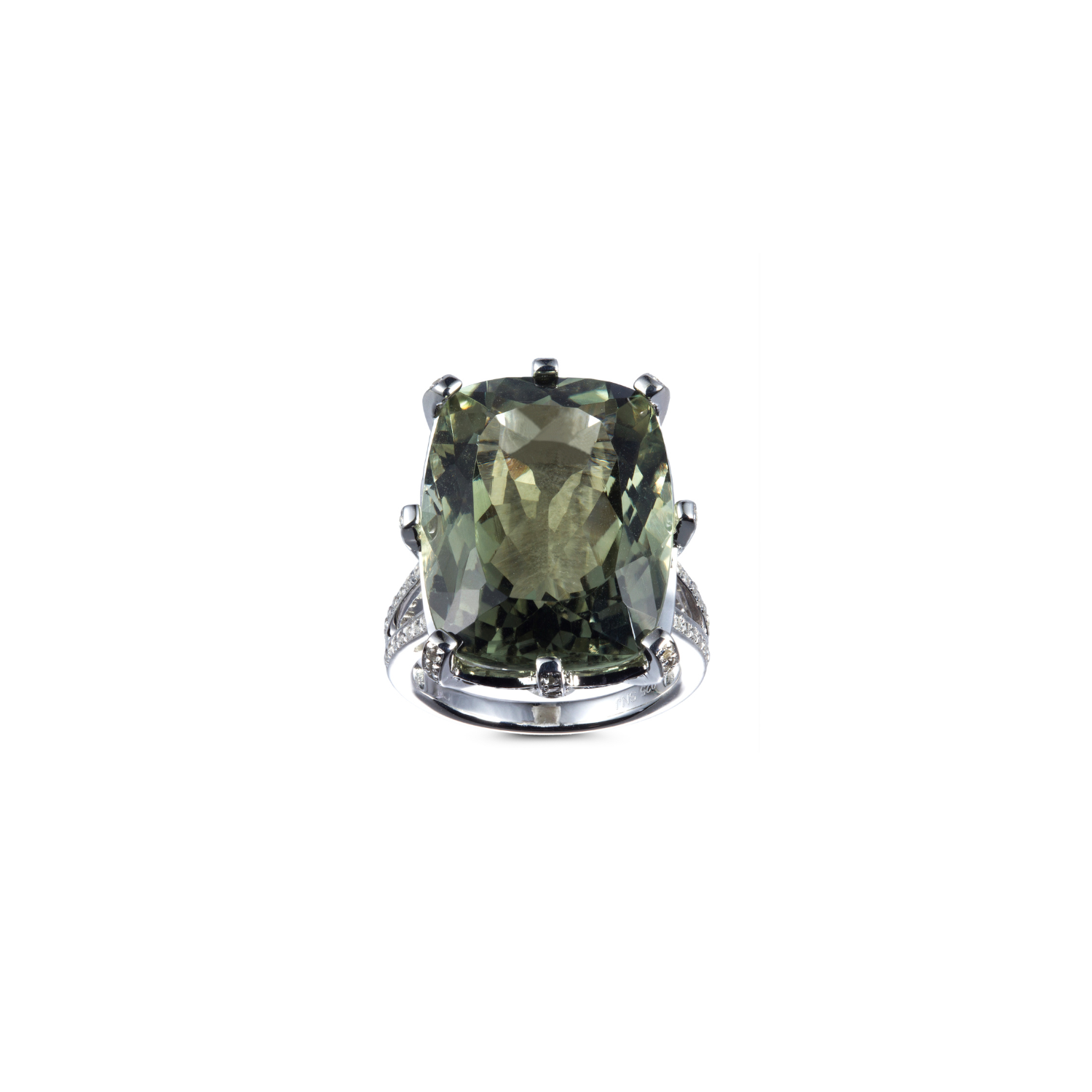 Genuine Green Amethyst And White Topaz 14k Rose Gold Over Silver Ring