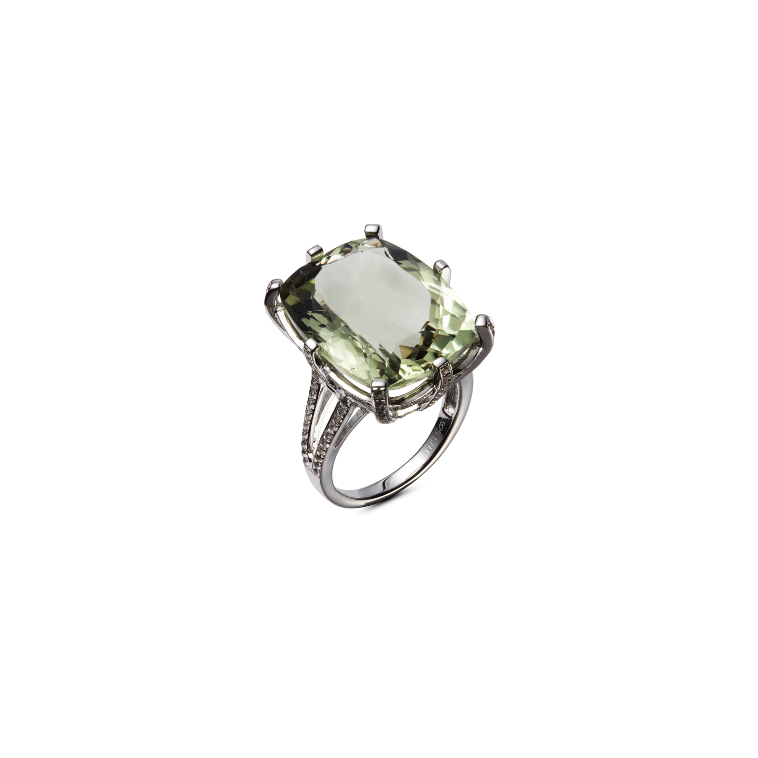 Genuine Green Amethyst And White Topaz 14k Rose Gold Over Silver Ring