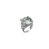 Genuine Green Amethyst And White Topaz Sterling Silver Ring