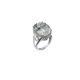 Genuine Green Amethyst And White Topaz Sterling Silver Halo Ring