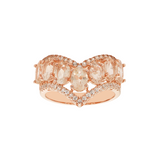 Genuine Morganite And White Zircon 14k Rose Gold Over Silver Chevron Ring