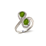 Genuine Peridot And White Zircon Sterling Silver 2 Stone Bypass Ring