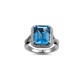 Genuine Blue Topaz And White Zircon Sterling Silver Halo Ring